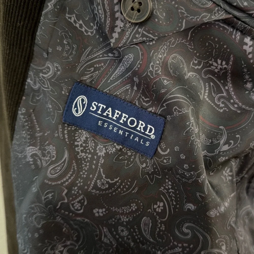 Stafford Essentials Mens 42S Corduroy Blazer Brown Classic Fit Paisley Lining